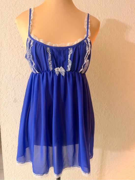 Victoria's Secret Other - Y2K Victoria's Secret Royal Blue Chiffon Lace-Trim Slip Dress